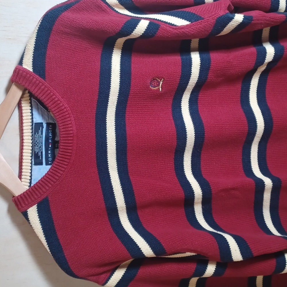 Tommy Hilfiger Vintage Crewneck Striped Sweater Embroidered Crest Heavyweight - Picture 3 of 15